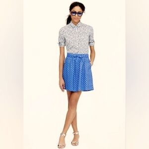 J. Crew Skater Mini Skirt Polka Dots 100% Linen Cotton Size 6